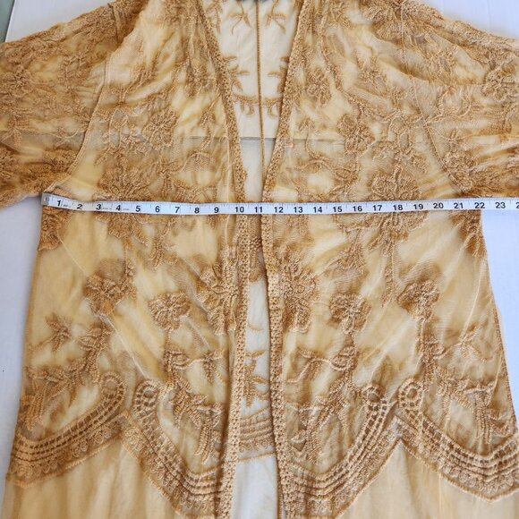 Windsor Women's Size M Floral Embroidered Sheer Lace Kimono Duster Cardigan - Picture 11 of 14